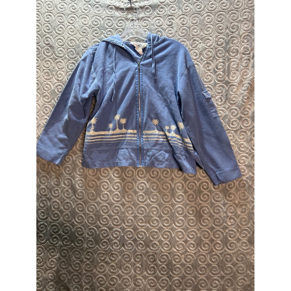 Weekend Traffic Blue Palm Tree Zip Up Hoodie Sweatshirt Women's XS Cotton